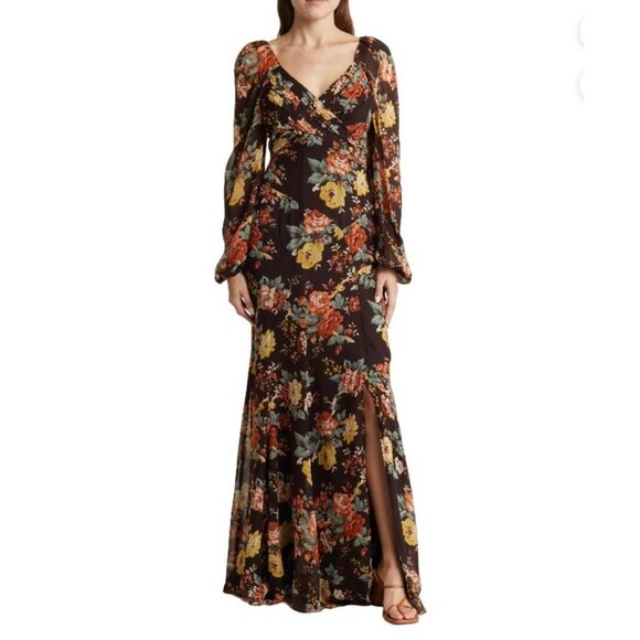 NEW Veronica Beard Black Avani wrap-effect floral-print maxi dress NWT - Size 0 - Picture 1 of 8